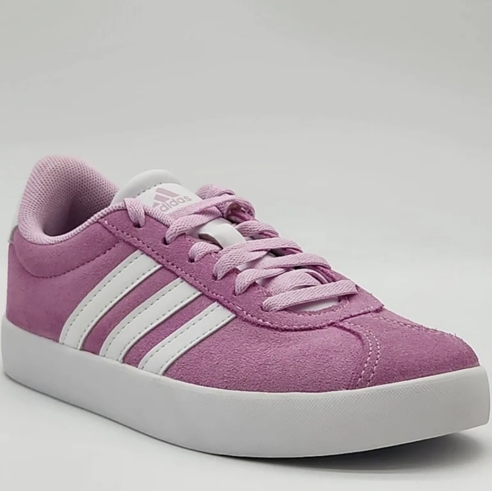 Adidas VL Court 3.0 Lilac Suede Sneakers White Stripes Kids 6 Women’s 6.5